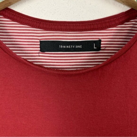 19 Ninety One Cotton On Burgundy Striped Pocket T Shirt Cuffed Sleeve Casual L - Picture 4 of 5